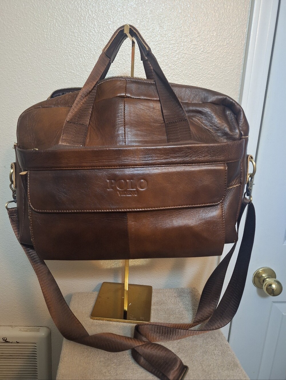FLAWED POLO VIDENG Leather Briefcase Laptop Bag